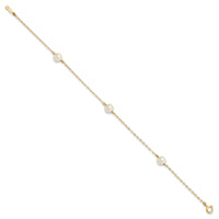 14K 5-6mm White Near Round Freshwater Cultured Pearl 3-station Bracelet-XF560-7.25