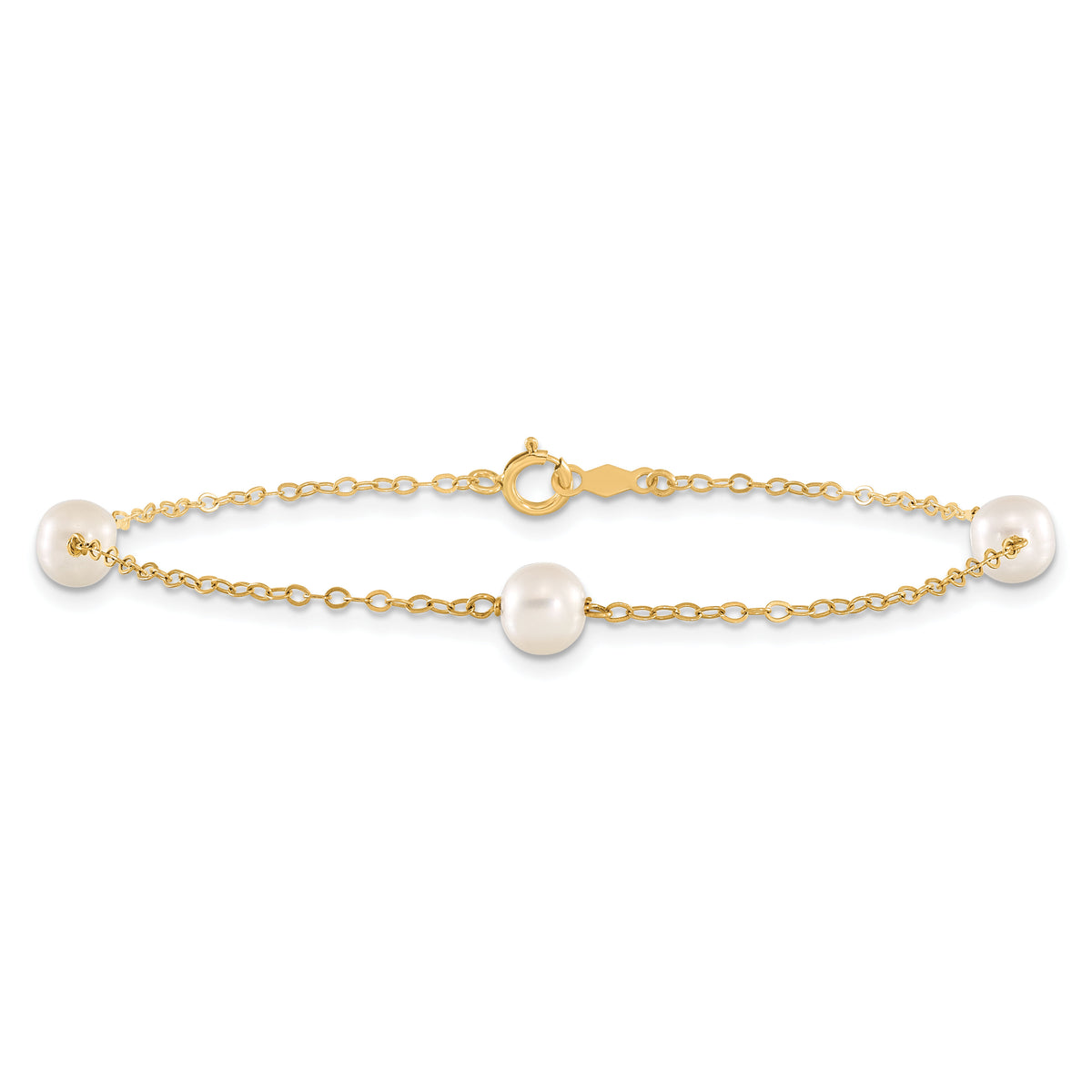 14K 5-6mm White Near Round Freshwater Cultured Pearl 3-station Bracelet-XF560-7.25