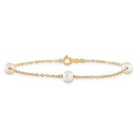 14K 5-6mm White Near Round Freshwater Cultured Pearl 3-station Bracelet-XF560-7.25