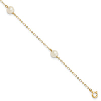 14K 5-6mm White Near Round Freshwater Cultured Pearl 3-station Bracelet-XF560-7.25