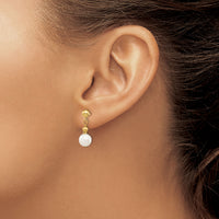 14K 7-8mm White Semi-round Freshwater Cultured Pearl Post Dangle Earrings-XF564
