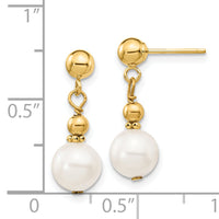 14K 7-8mm White Semi-round Freshwater Cultured Pearl Post Dangle Earrings-XF564