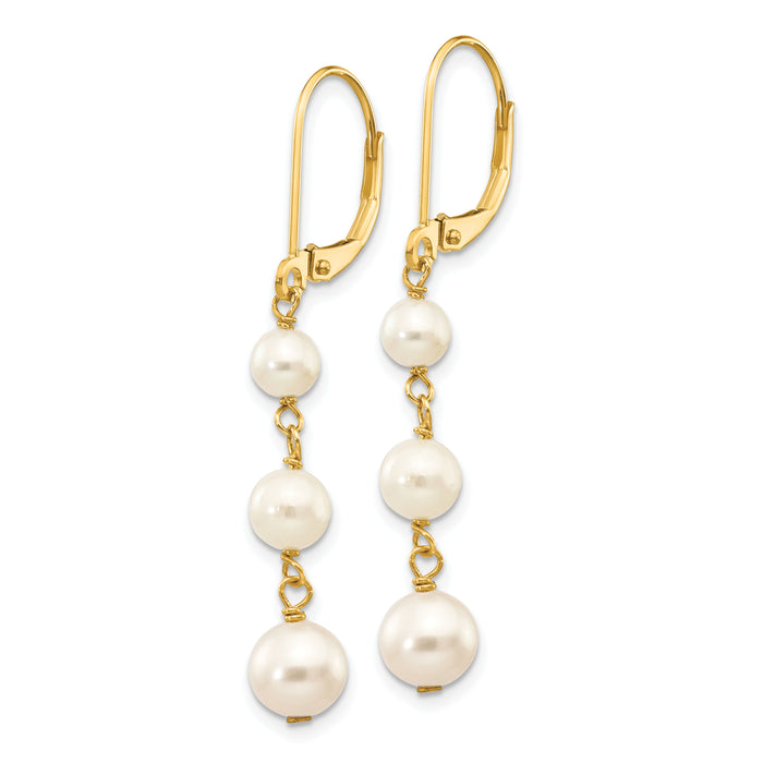 14k 4-6mm White Semi-round FW Cultured Pearl Graduated Leverback Earrings-XF569