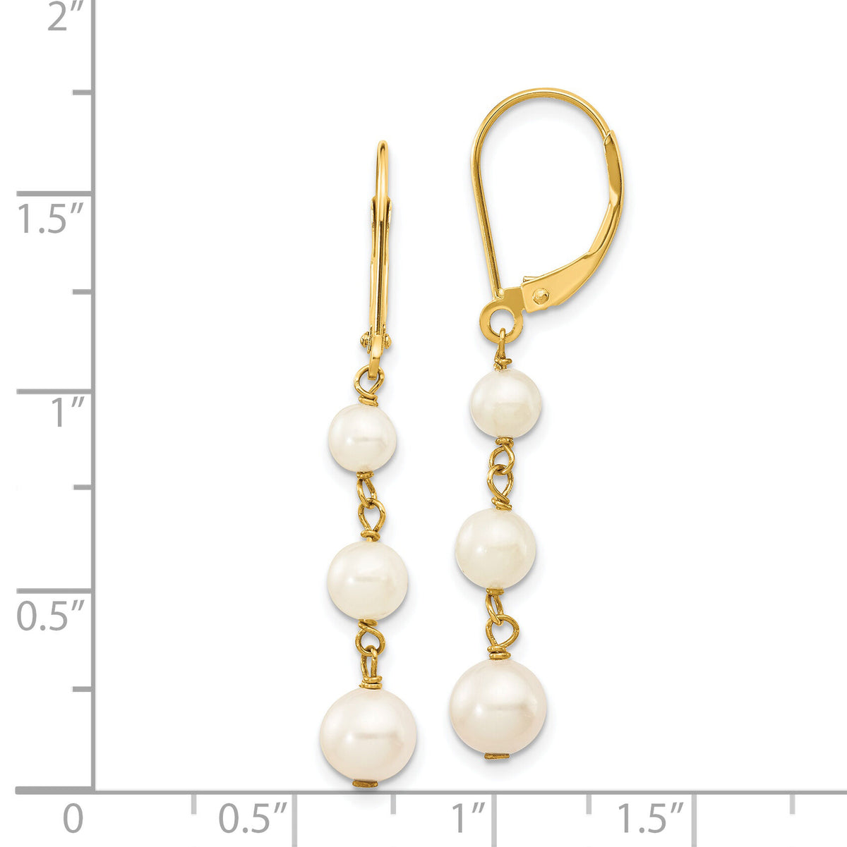 14k 4-6mm White Semi-round FW Cultured Pearl Graduated Leverback Earrings-XF569