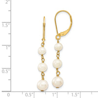 14k 4-6mm White Semi-round FW Cultured Pearl Graduated Leverback Earrings-XF569