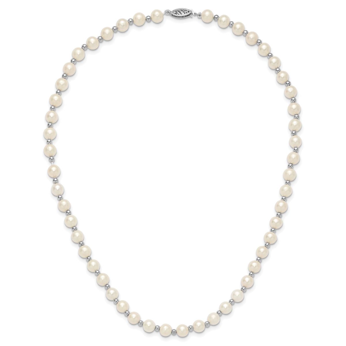 14k White Gold 6-7mm White Near Round FW Cultured Pearl Necklace-XF572-18