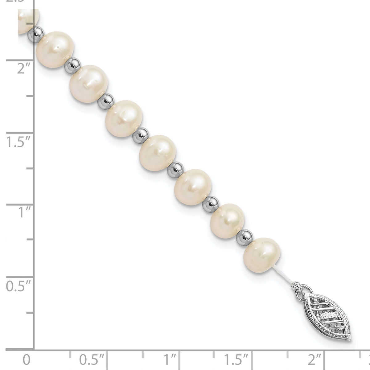 14k White Gold 6-7mm White Near Round FW Cultured Pearl Bead Bracelet-XF572-7