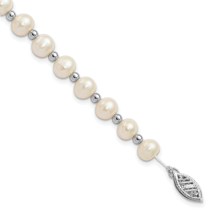 14k White Gold 6-7mm White Near Round FW Cultured Pearl Bead Bracelet-XF572-7
