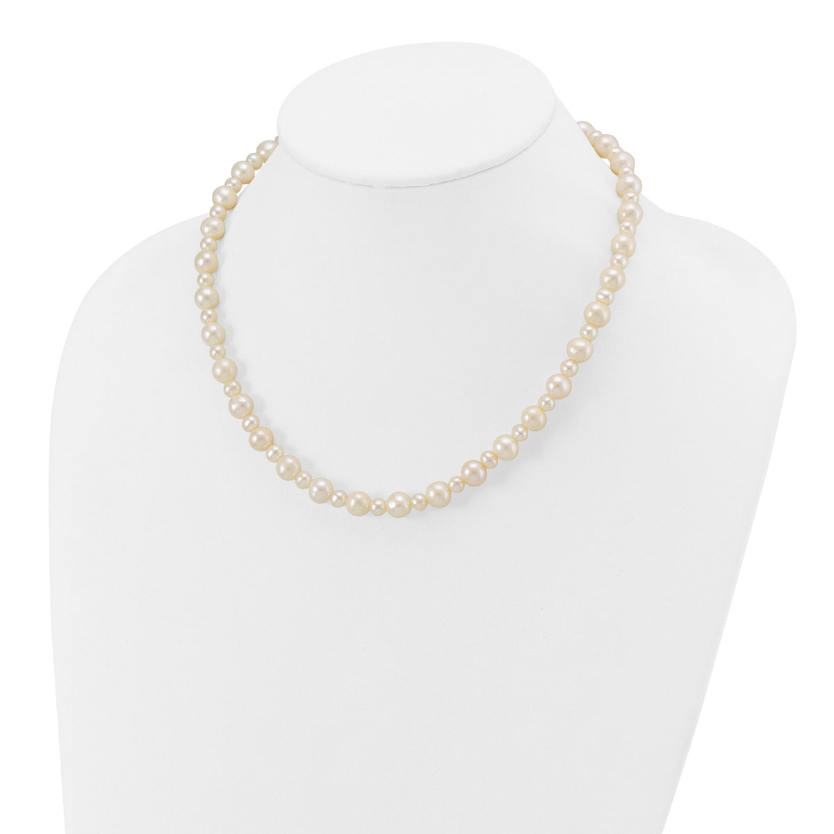 14k White Gold 5-8mm White Near Round Freshwater Cultured Pearl Necklace-XF573-18