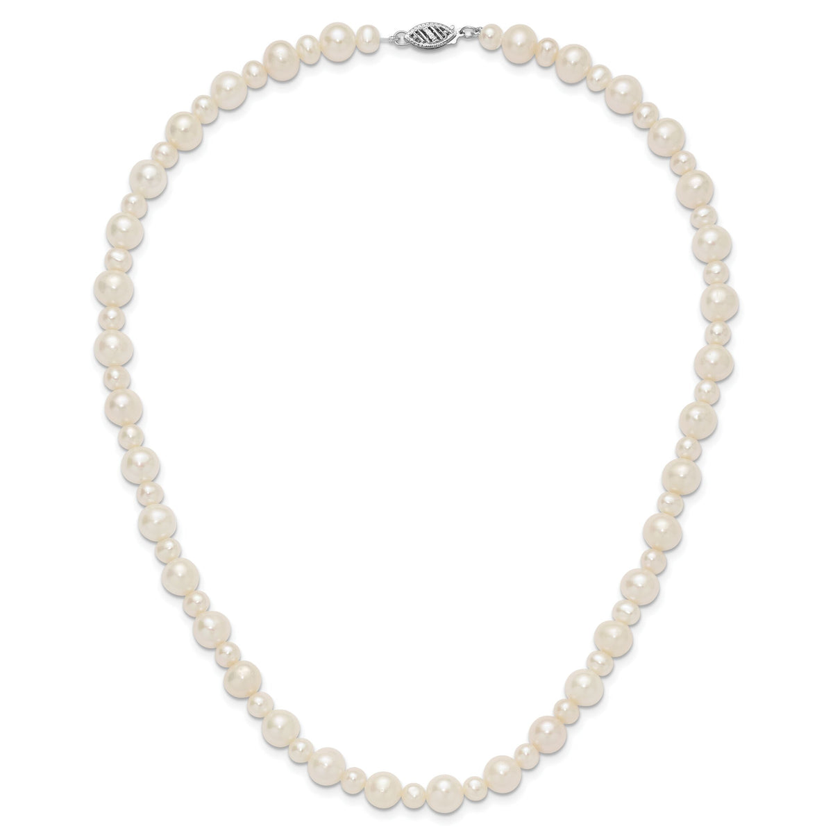 14k White Gold 5-8mm White Near Round Freshwater Cultured Pearl Necklace-XF573-18