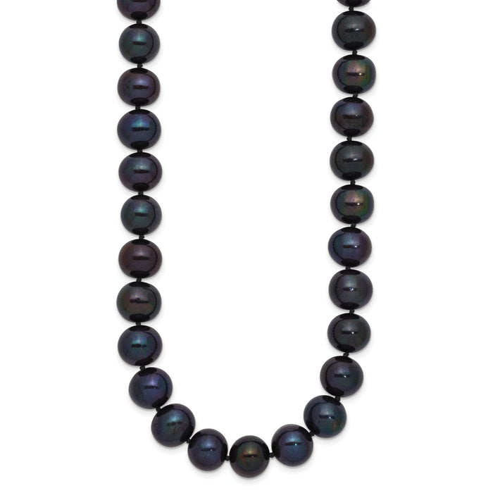14k White Gold 10-11mm Black Near Round Freshwater Cultured Pearl Necklace-XF576-18