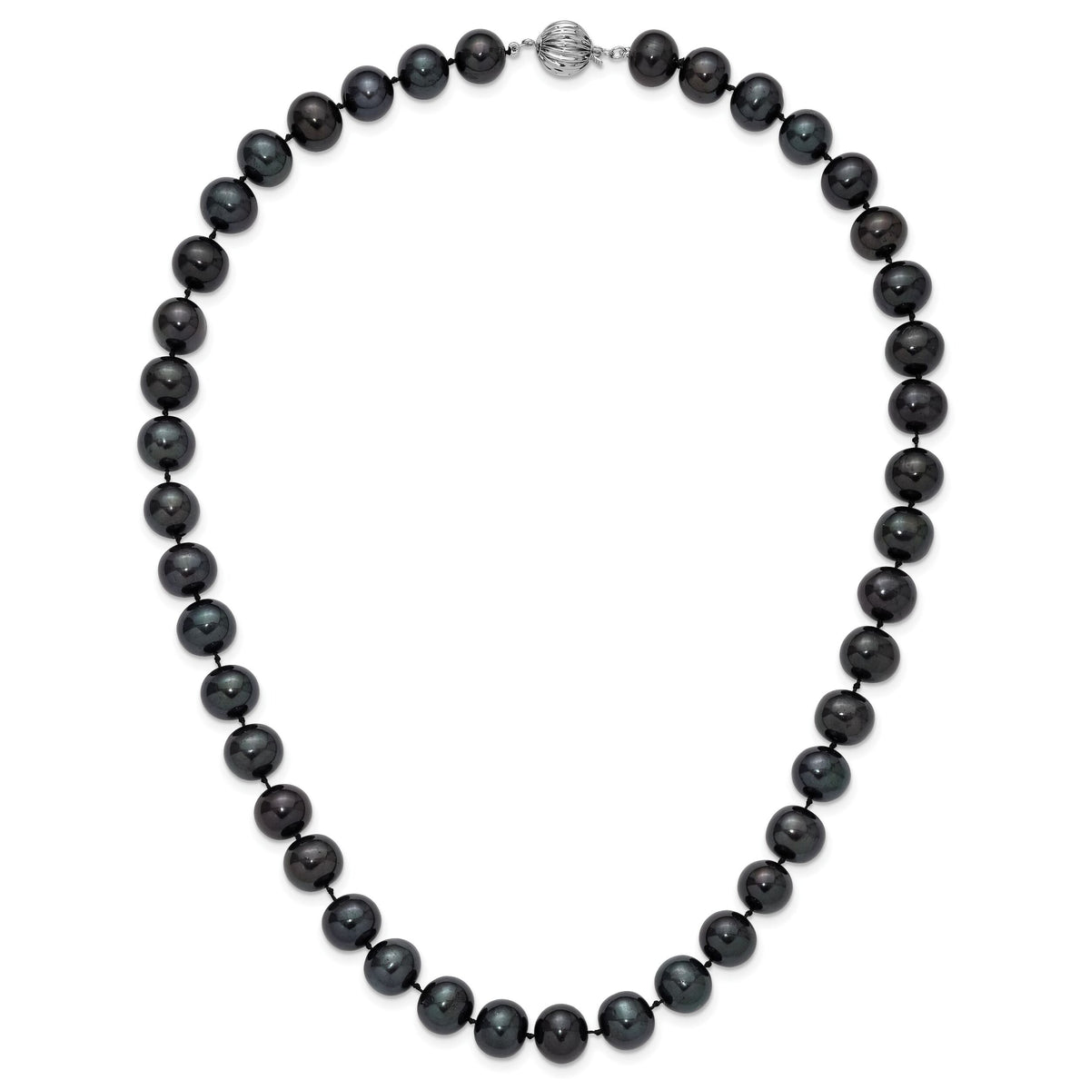 14k White Gold 10-11mm Black Near Round Freshwater Cultured Pearl Necklace-XF576-18