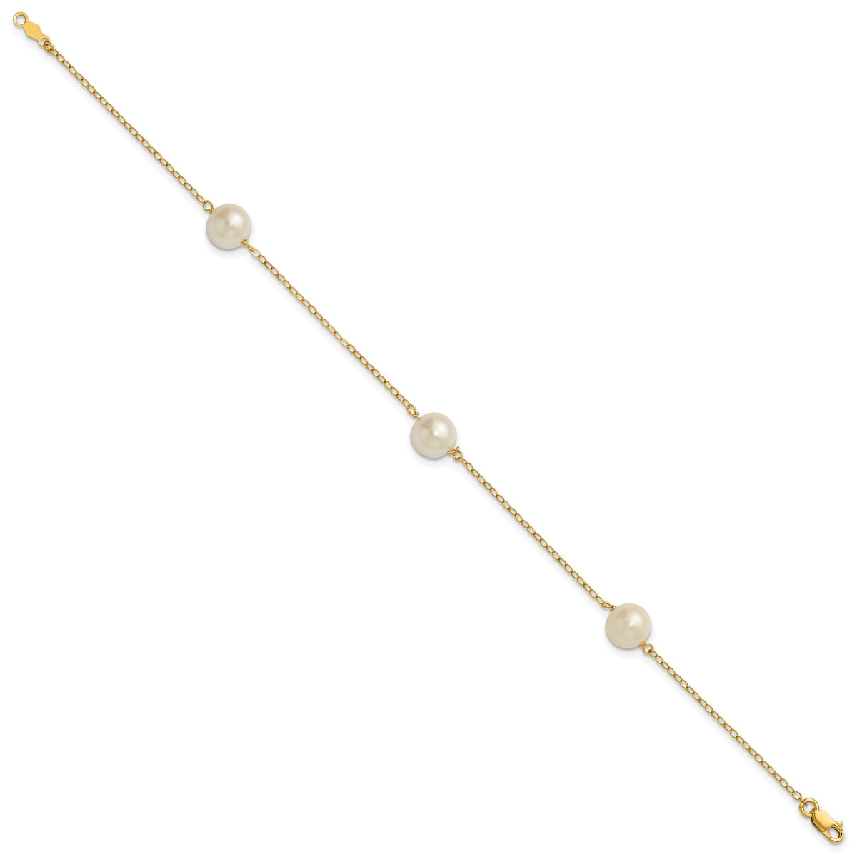 14K 7-8mm White Near Round Freshwater Cultured Pearl 3-station Bracelet-XF588-7.25
