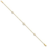 14K 7-8mm White Near Round Freshwater Cultured Pearl 3-station Bracelet-XF588-7.25