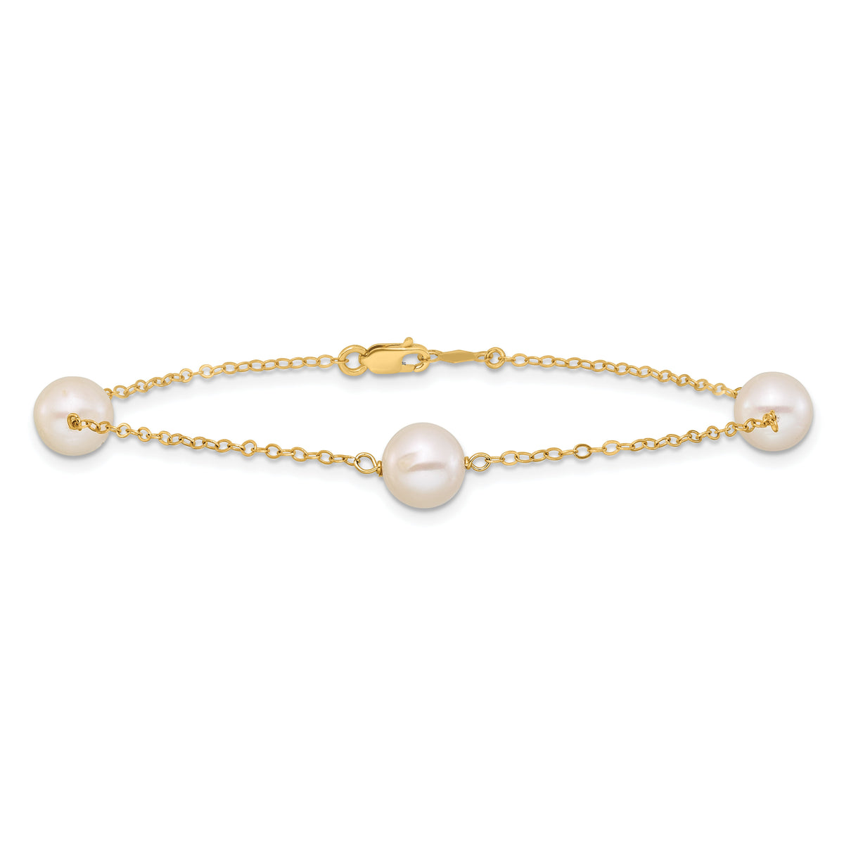14K 7-8mm White Near Round Freshwater Cultured Pearl 3-station Bracelet-XF588-7.25