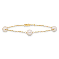 14K 7-8mm White Near Round Freshwater Cultured Pearl 3-station Bracelet-XF588-7.25