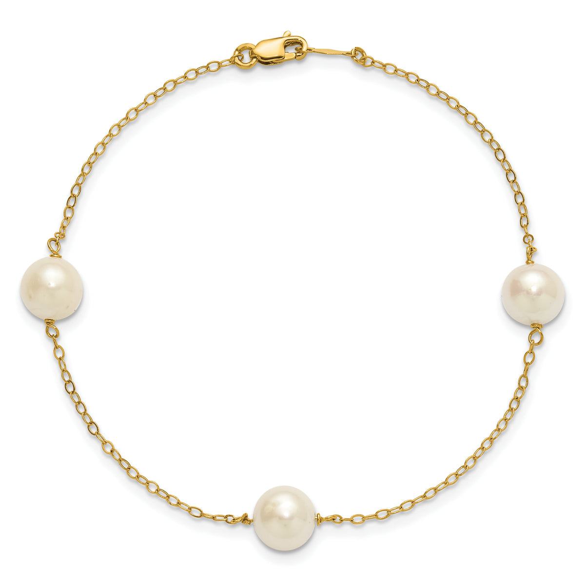 14K 7-8mm White Near Round Freshwater Cultured Pearl 3-station Bracelet-XF588-7.25