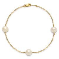 14K 7-8mm White Near Round Freshwater Cultured Pearl 3-station Bracelet-XF588-7.25
