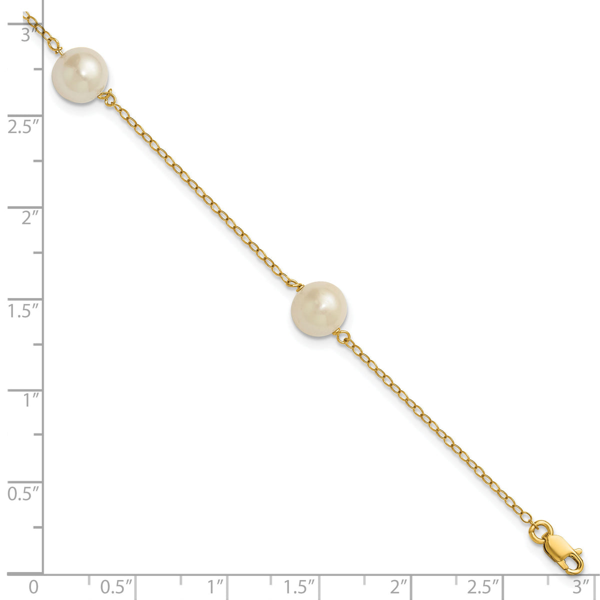 14K 7-8mm White Near Round Freshwater Cultured Pearl 3-station Bracelet-XF588-7.25