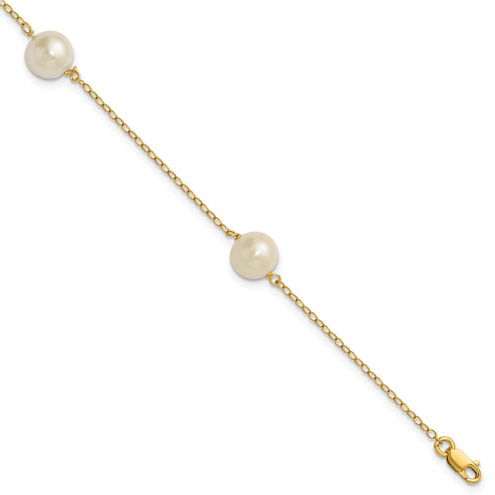 14K 7-8mm White Near Round Freshwater Cultured Pearl 3-station Bracelet-XF588-7.25
