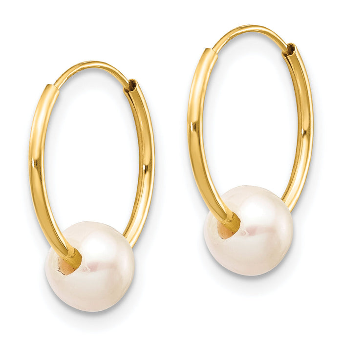 14k 5-6mm White Semi-round Freshwater Cultured Pearl Endless Hoop Earrings-XF590EW