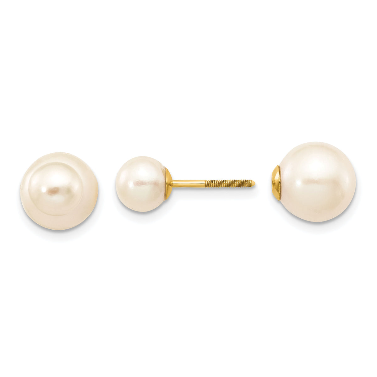 14k 6-7mm & 9-10mm Round Freshwater Cultured Pearl Screw On Post Earrings-XF591EWW