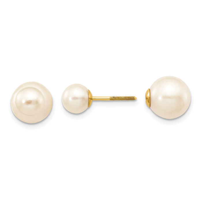 14k 6-7mm & 9-10mm Round Freshwater Cultured Pearl Screw On Post Earrings-XF591EWW