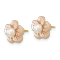 14K 3-4mm Round White FWC Pearl Pink MOP Flower Earrings-XF592EPWY