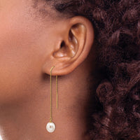 14k 7-8mm White Rice Freshwater Cultured Pearl Dangle Threader Earrings-XF593EW