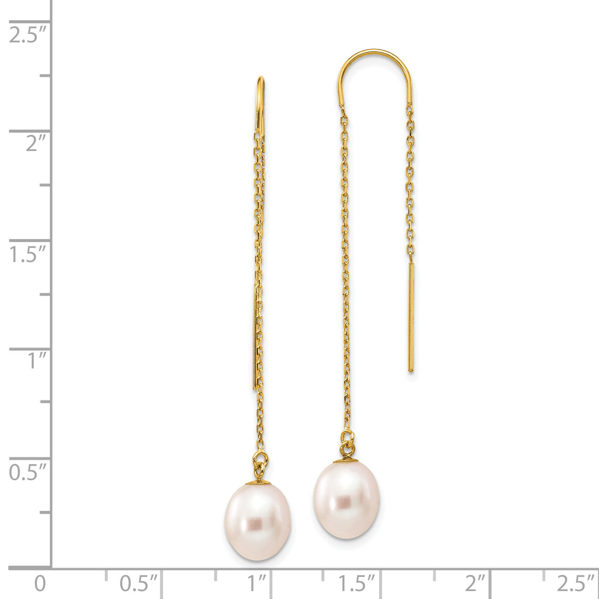 14k 7-8mm White Rice Freshwater Cultured Pearl Dangle Threader Earrings-XF593EW
