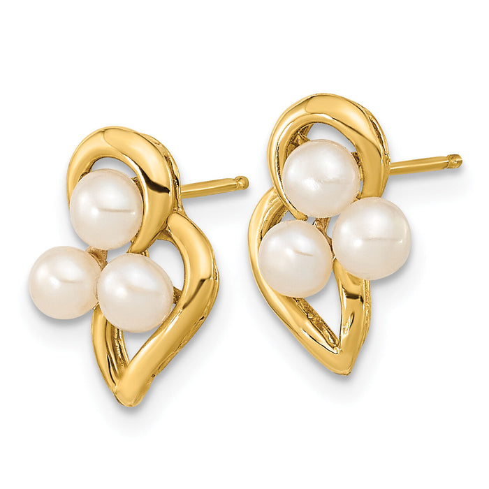 14k 3-4mm White Button Freshwater Cultured Pearl Post Earrings-XF602E