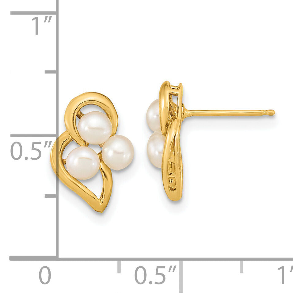 14k 3-4mm White Button Freshwater Cultured Pearl Post Earrings-XF602E