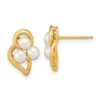14k 3-4mm White Button Freshwater Cultured Pearl Post Earrings-XF602E