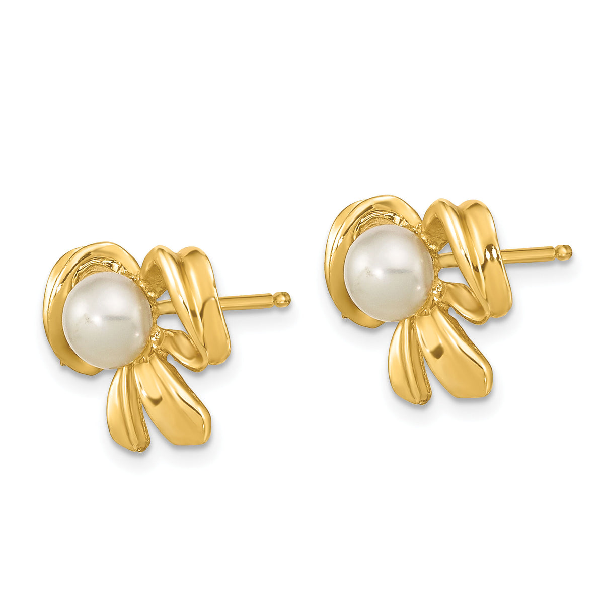 14k 3-4mm White Button Freshwater Cultured Pearl Post Earrings-XF604E