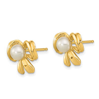 14k 3-4mm White Button Freshwater Cultured Pearl Post Earrings-XF604E