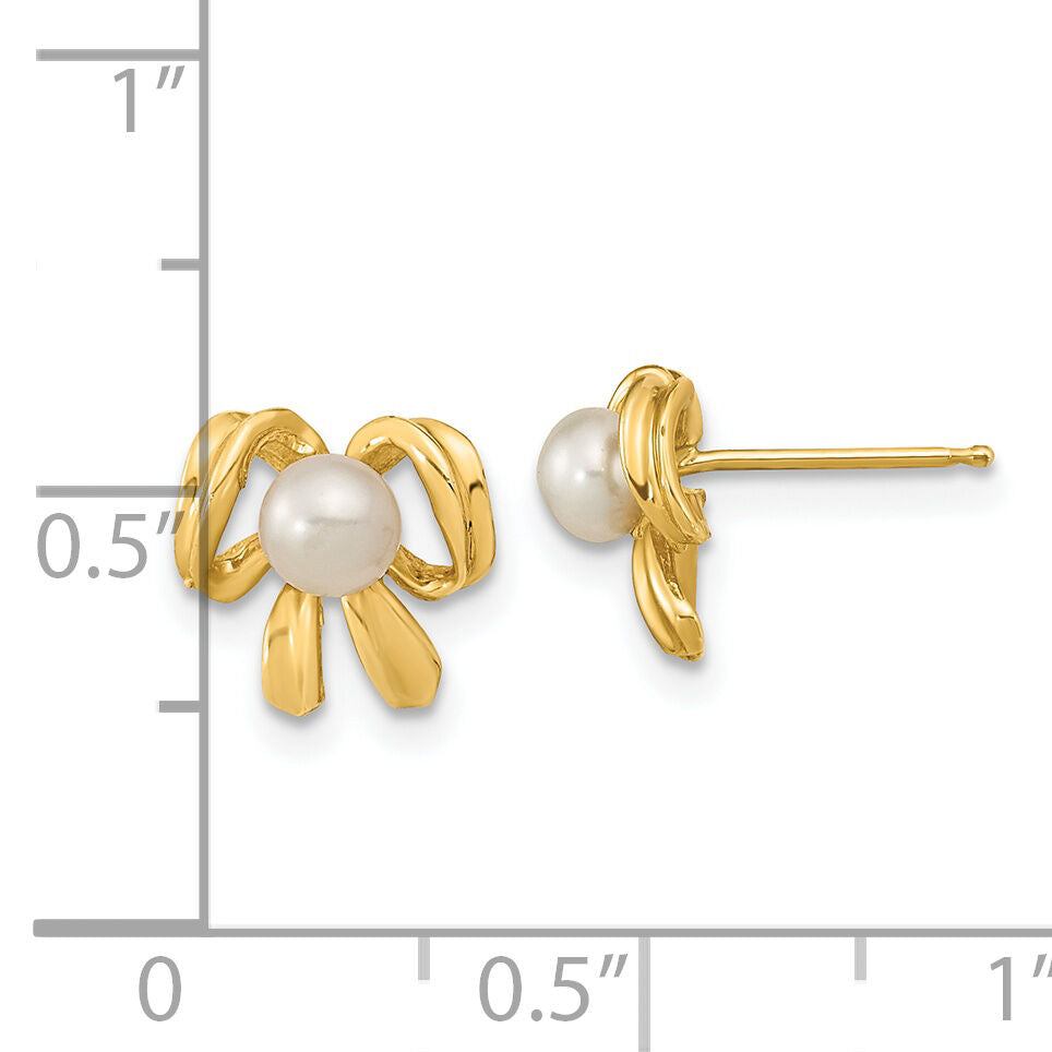 14k 3-4mm White Button Freshwater Cultured Pearl Post Earrings-XF604E