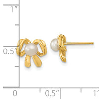 14k 3-4mm White Button Freshwater Cultured Pearl Post Earrings-XF604E
