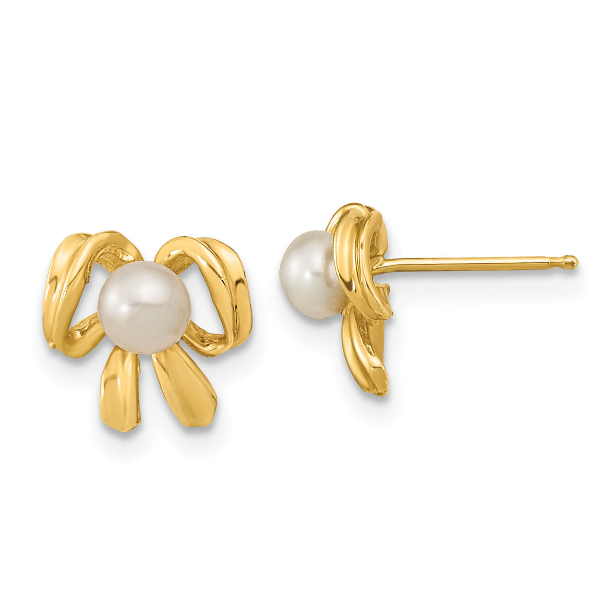 14k 3-4mm White Button Freshwater Cultured Pearl Post Earrings-XF604E
