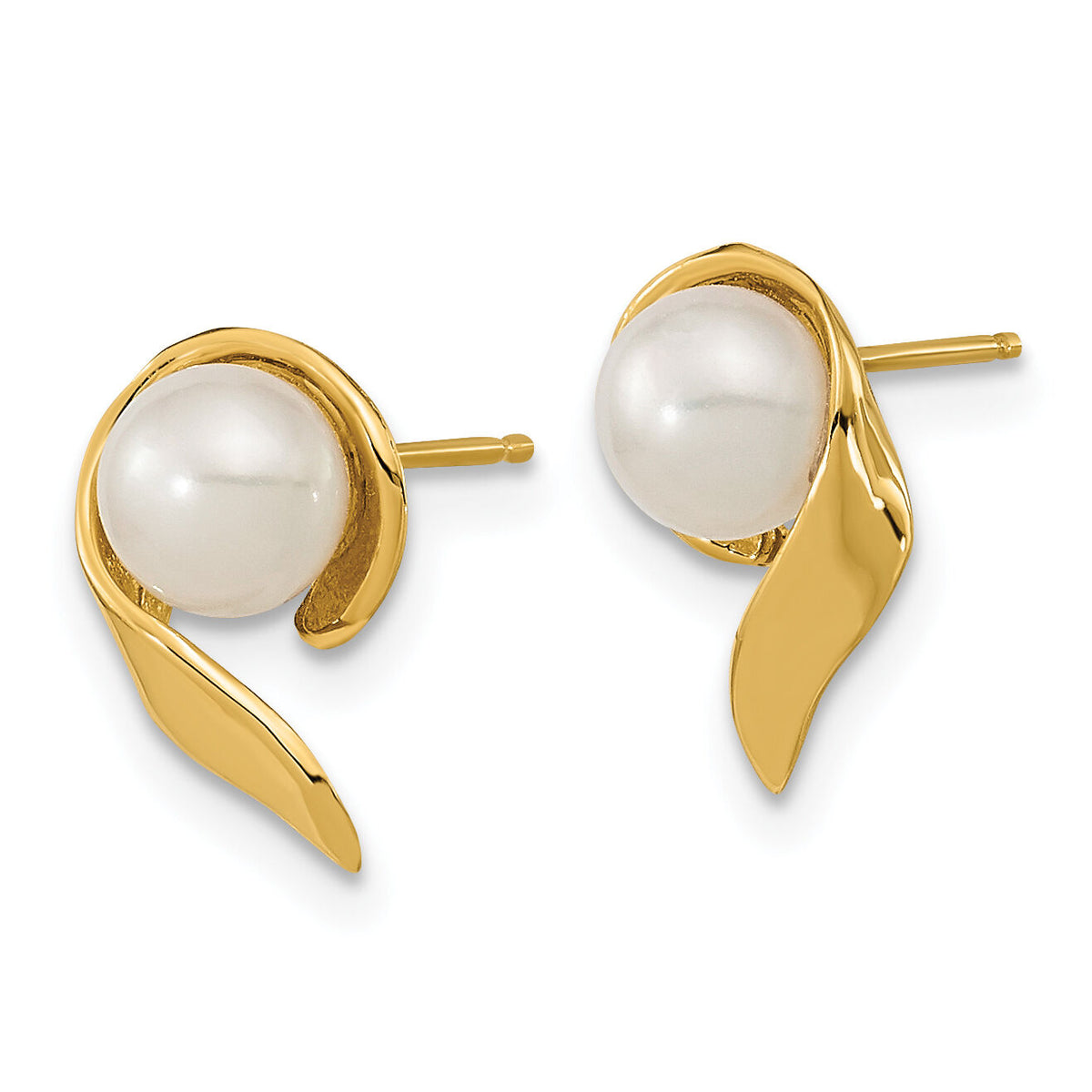 14k 5-6mm White Button Freshwater Cultured Pearl Post Earrings-XF606E