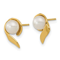 14k 5-6mm White Button Freshwater Cultured Pearl Post Earrings-XF606E