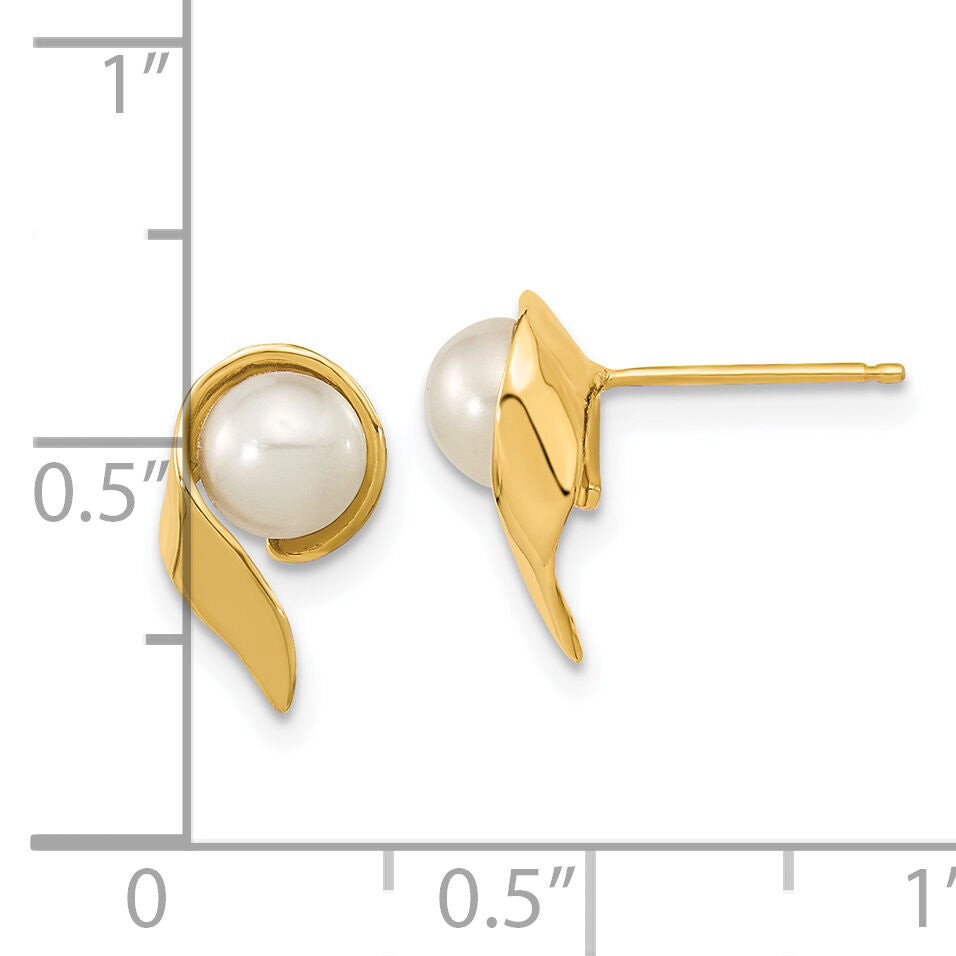 14k 5-6mm White Button Freshwater Cultured Pearl Post Earrings-XF606E