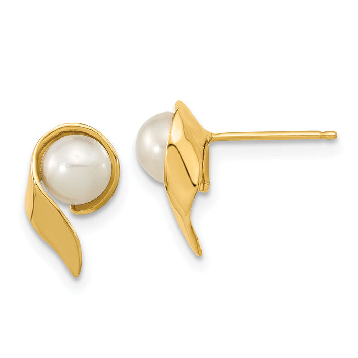 14k 5-6mm White Button Freshwater Cultured Pearl Post Earrings-XF606E
