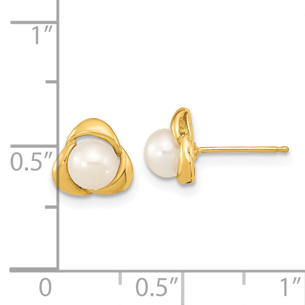 14k 5-6mm White Button Freshwater Cultured Pearl Post Earrings-XF608E