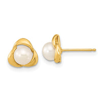 14k 5-6mm White Button Freshwater Cultured Pearl Post Earrings-XF608E