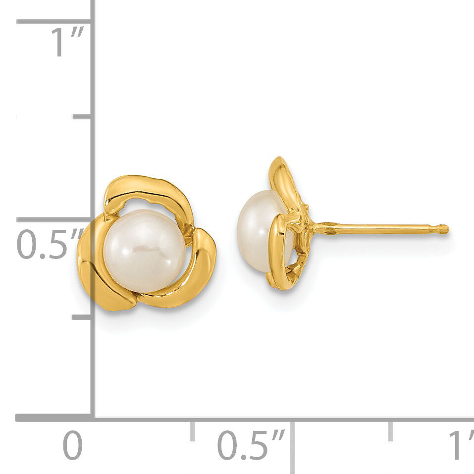 14k 5-6mm White Button Freshwater Cultured Pearl Post Earrings-XF609E