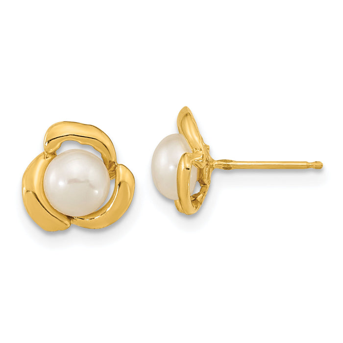 14k 5-6mm White Button Freshwater Cultured Pearl Post Earrings-XF609E