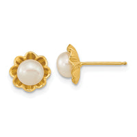 14k 5-6mm White Button Freshwater Cultured Pearl Post Earrings-XF614E