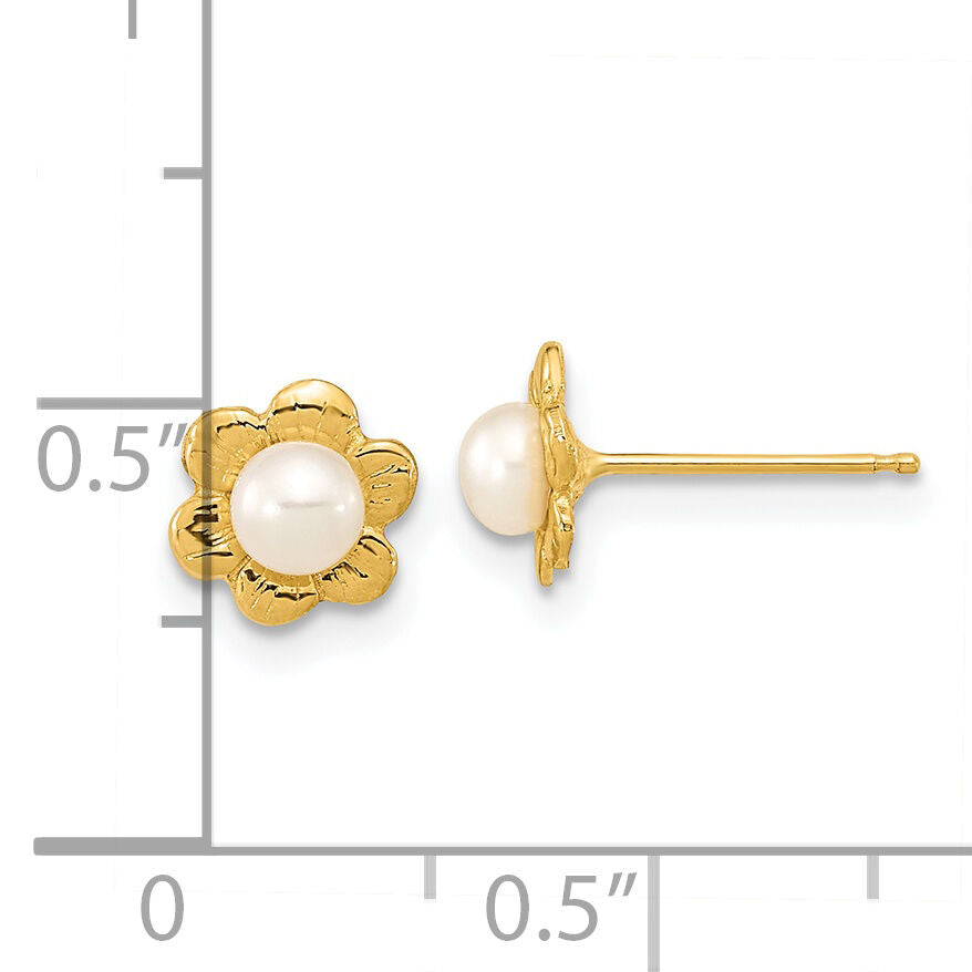 14k 3-4mm White Button Freshwater Cultured Pearl Post Earrings-XF617E