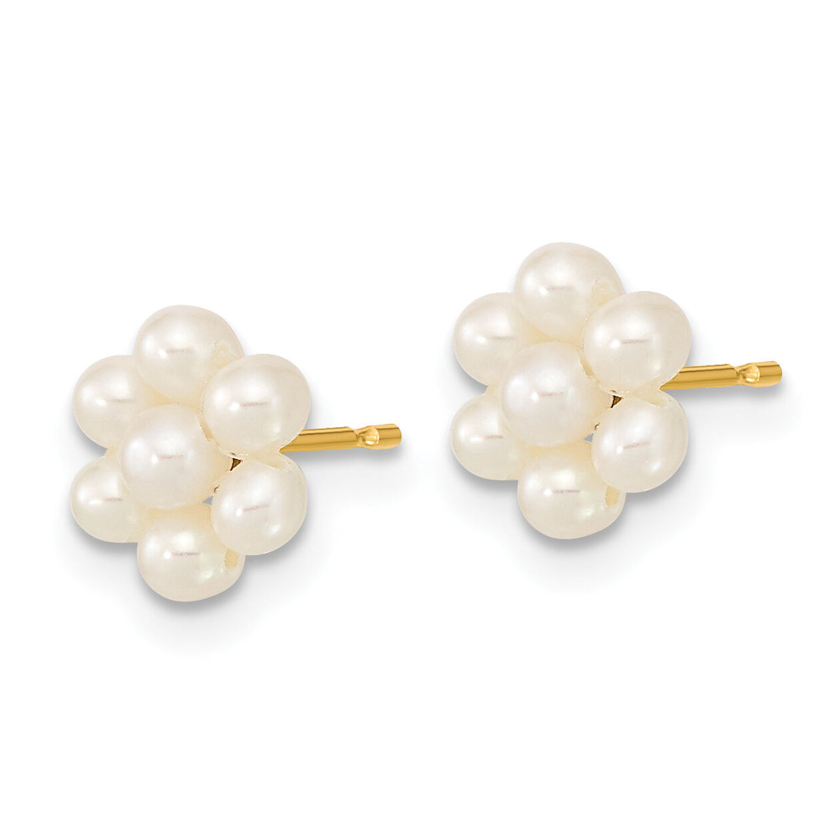 14k 2-3mm White Button Freshwater Cultured Pearl Flower Earrings-XF618E