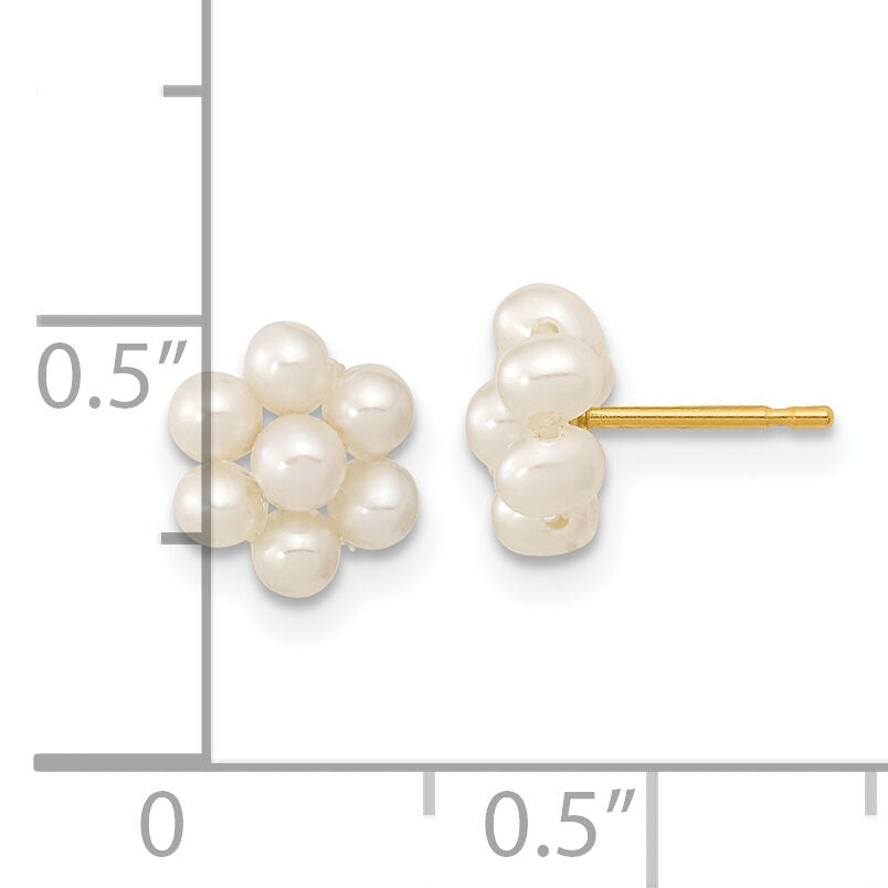 14k 2-3mm White Button Freshwater Cultured Pearl Flower Earrings-XF618E